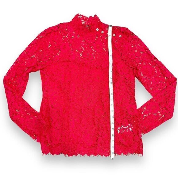 J. Crew Red Mockneck Floral Lace Long Sleeve Blouse Eyelash Hem Women’s Size 4 - Picture 12 of 12